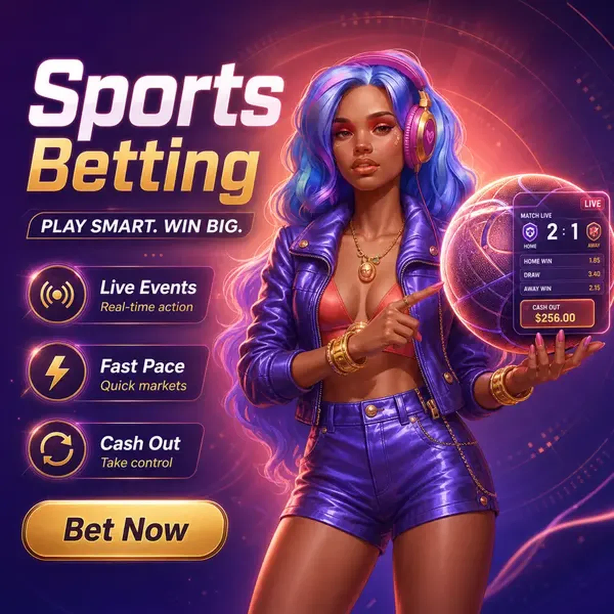 Kobieta trzymająca świecącą piłkę sportową w interfejsie Coolzino Sports Betting gotowym do akcji na żywo